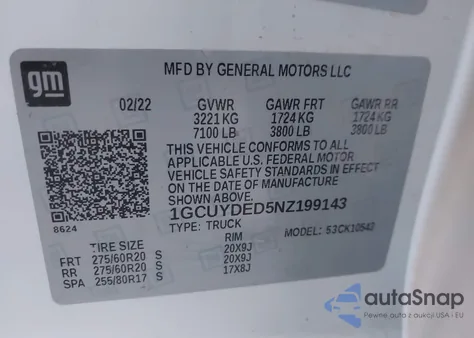 2022 Chevrolet Silverado 1500 Ltd 4Wd Short Bed Lt z USA, uszkodzony, nr VIN 1GCUYDED5NZ199143